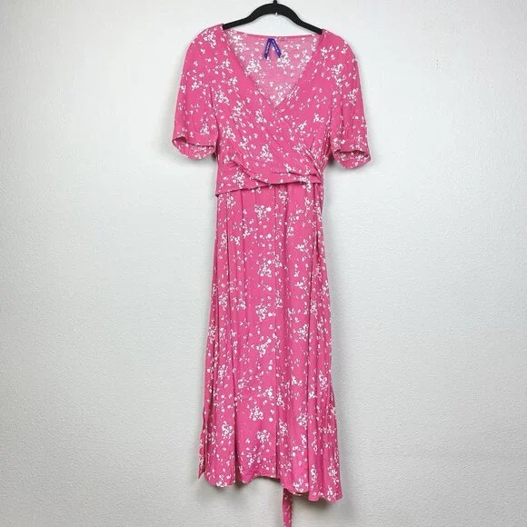 Seraphine Women's 8 Raspberry Sanna Maternity Nursing Midi Dress Viscose Floral - Picture 3 of 16